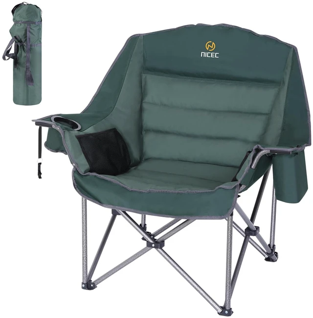 Main image of Oversized Camping Chair, XL Padded Outdoor Sport Chair (One Green) | Outdoor Sports Chair, Lawn Chair, Soccer Chair, Wide, Thick, Heavy Duty 400 lb, Cooler, Cup Holder