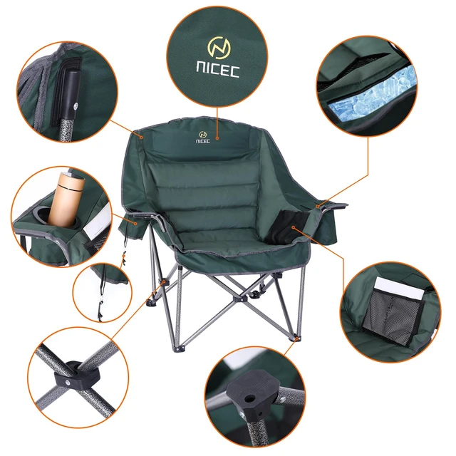 Alt view image 5 of 6 - Oversized Camping Chair, XL Padded Outdoor Sport Chair (One Green) | Outdoor Sports Chair, Lawn Chair, Soccer Chair, Wide, Thick, Heavy Duty 400 lb, Cooler, Cup Holder