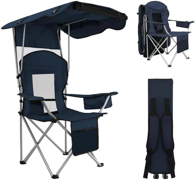Main image of Camping Chair with Canopy Shade Portable Folding Beach Chairs with Cooler, Mesh Backrest, Cup Holder, and Pocket for Camping, Fishing, Beach, and Sports,Blue