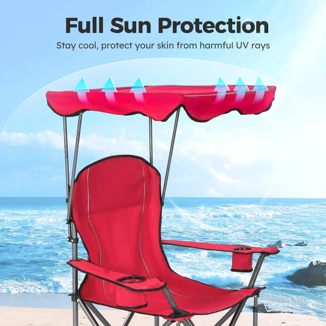 Alt view image 3 of 7 - Heavy Duty Canopy Camping Chairs with Adjustable Sunshade | Heavy duty 400 LBS, Steel Frame, Sturdy, Ergonomic,600D Oxford fabric ,Phone holder Cup holder,Carry Bag,Easy to set up