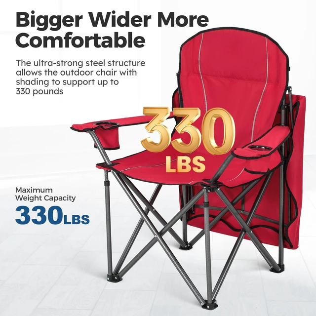 Alt view image 4 of 7 - Heavy Duty Canopy Camping Chairs with Adjustable Sunshade | Heavy duty 400 LBS, Steel Frame, Sturdy, Ergonomic,600D Oxford fabric ,Phone holder Cup holder,Carry Bag,Easy to set up