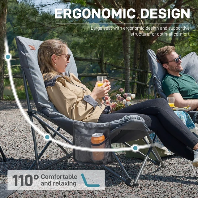 Alt view image 6 of 7 - Oversized Camping Moon Chair 400 LBS, 2.4" Thick Padded, Grey | Comfy Couch, Heavy Duty Camping Sofa Foldable, Outdoor Lounge Seat for Adults for Beach Camp Deck Picnic Fishing