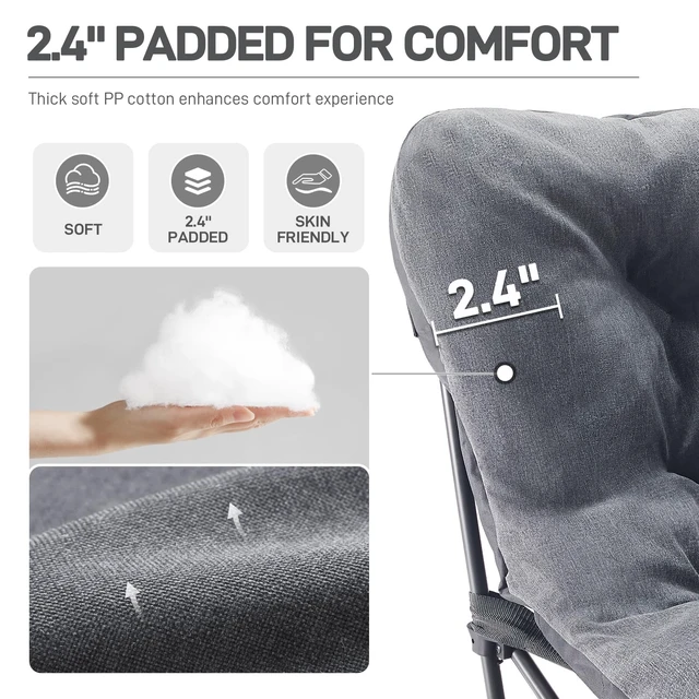 Alt view image 5 of 7 - Oversized Camping Moon Chair 400 LBS, 2.4" Thick Padded, Grey | Comfy Couch, Heavy Duty Camping Sofa Foldable, Outdoor Lounge Seat for Adults for Beach Camp Deck Picnic Fishing