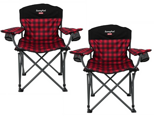 Main image of XXL Oversized Camping Chair 800 lbs for Big Tall Adults, Red | Portable Folding 27" Wide Padded Seat with Steel Frame 600D Oxford, Cup Holders & Carry Bag for Outdoor, Travel, Camp, Sports