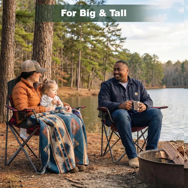 Alt view image 2 of 7 - XXL Oversized Camping Chair 800 lbs for Big Tall Adults, Red | Portable Folding 27" Wide Padded Seat with Steel Frame 600D Oxford, Cup Holders & Carry Bag for Outdoor, Travel, Camp, Sports