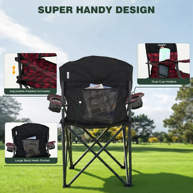 Alt view image 6 of 7 - XXL Oversized Camping Chair 800 lbs for Big Tall Adults, Red | Portable Folding 27" Wide Padded Seat with Steel Frame 600D Oxford, Cup Holders & Carry Bag for Outdoor, Travel, Camp, Sports