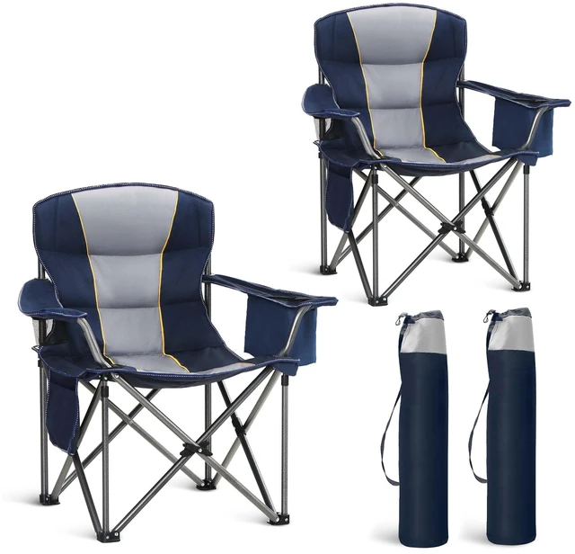 Main image of 2 Pack Oversized Lawn Folding Camping Chair for Adults Support 450 LBS Blue | Heavy Duty Foldable Portable Camp Chairs, Folding Chairs for Outside with Cup Holder and Cooler Bag for Camp, Travel