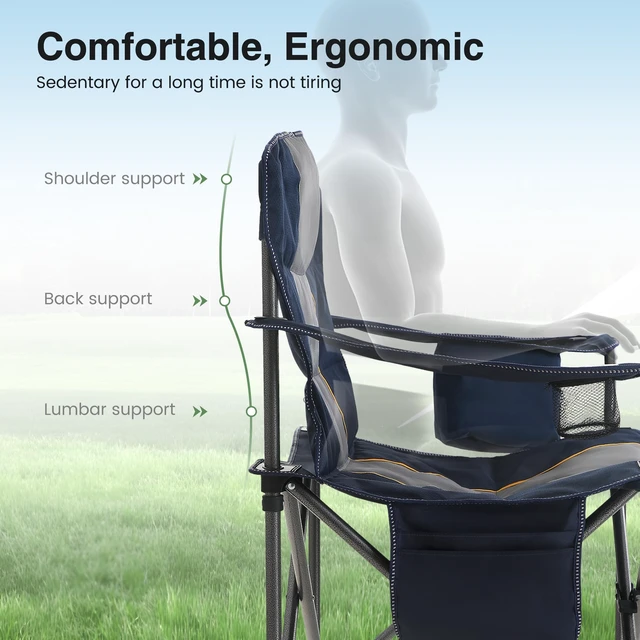 Alt view image 6 of 7 - 2 Pack Oversized Lawn Folding Camping Chair for Adults Support 450 LBS Blue | Heavy Duty Foldable Portable Camp Chairs, Folding Chairs for Outside with Cup Holder and Cooler Bag for Camp, Travel