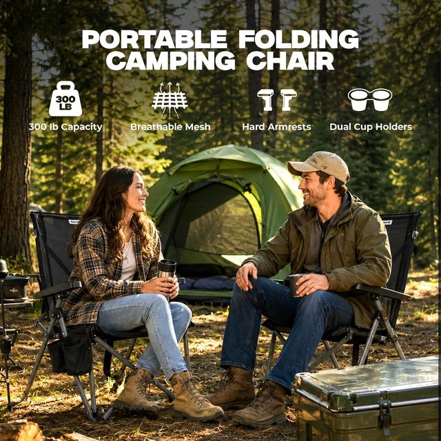 Alt view image 2 of 7 - Camping Chair, Full Mesh Folding Beach Chair Breathable High Back Portable Lawn Chair for Outdoor, Armrest, Cup Holder, Easy Use Seat for Travel, Fishing, Pinic