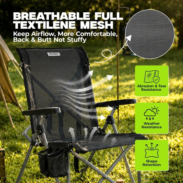 Alt view image 3 of 7 - Camping Chair, Full Mesh Folding Beach Chair Breathable High Back Portable Lawn Chair for Outdoor, Armrest, Cup Holder, Easy Use Seat for Travel, Fishing, Pinic