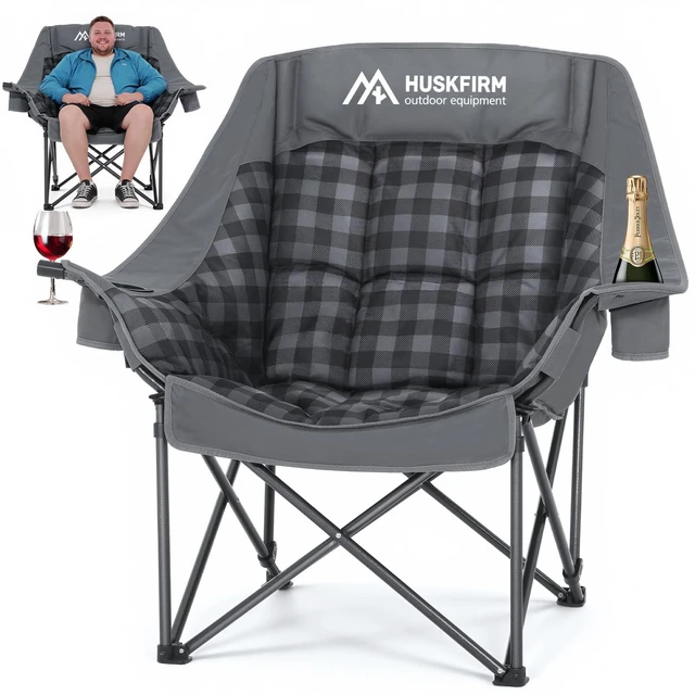 Main image of Oversized Camping Chairs for Adults Folding Padded Camping Chair | Heavy Duty XL Camping Chair - 400LBS Support Folding Lawn Chairs for Outdoor Sports Beach Fishing with Cup Holder & Carry Bag