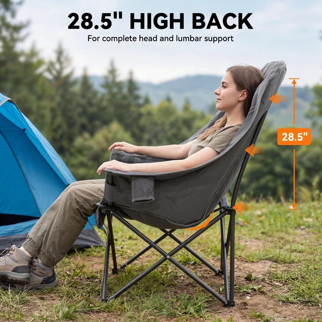 Alt view image 5 of 7 - Oversized Camping Chairs for Adults Folding Padded Camping Chair | Heavy Duty XL Camping Chair - 400LBS Support Folding Lawn Chairs for Outdoor Sports Beach Fishing with Cup Holder & Carry Bag