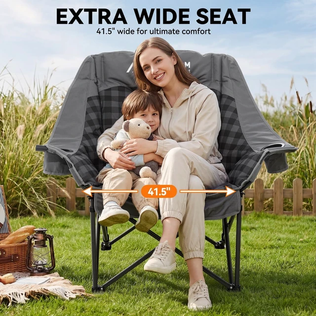 Alt view image 4 of 7 - Oversized Camping Chairs for Adults Folding Padded Camping Chair | Heavy Duty XL Camping Chair - 400LBS Support Folding Lawn Chairs for Outdoor Sports Beach Fishing with Cup Holder & Carry Bag