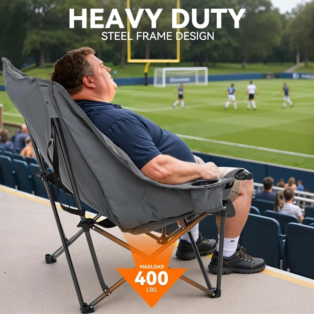 Alt view image 6 of 7 - Oversized Camping Chairs for Adults Folding Padded Camping Chair | Heavy Duty XL Camping Chair - 400LBS Support Folding Lawn Chairs for Outdoor Sports Beach Fishing with Cup Holder & Carry Bag