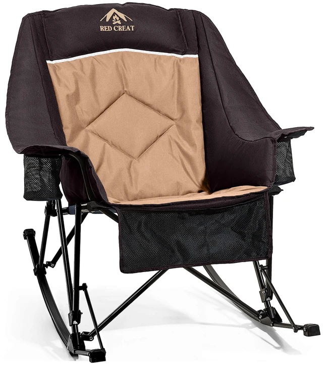 Main image of 400lbs Rocking Camping Chair Oversized Folding Rocker for Adults | High Back Padded Rocking Camp Chair with Cup Holders, Side Pockets & Carry Bag, Outdoor Comfort for Lawn, Sports & Camping