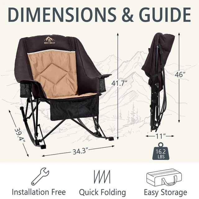 Alt view image 7 of 7 - 400lbs Rocking Camping Chair Oversized Folding Rocker for Adults | High Back Padded Rocking Camp Chair with Cup Holders, Side Pockets & Carry Bag, Outdoor Comfort for Lawn, Sports & Camping