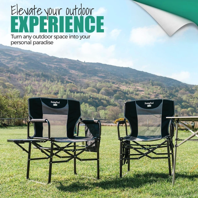 Alt view image 3 of 7 - Oversized Directors Camping Chair for Adults with Side Table | Portable Folding Chair 500LBS with Breathable Mesh Back, Cup Holder, Side Pocket & Carry Bag for Camping, Fish, Lawn, Beach