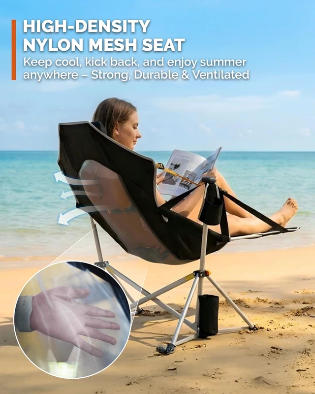 Alt view image 3 of 7 - Hammock Camping Chair with Footrest & Breathable Mesh Back 400 lbs | Oversized Swinging Camping Chair for Adults, Aluminum Heavy Duty Foldable Rocker, Portable for Beach, Outdoor, RV & Backyard