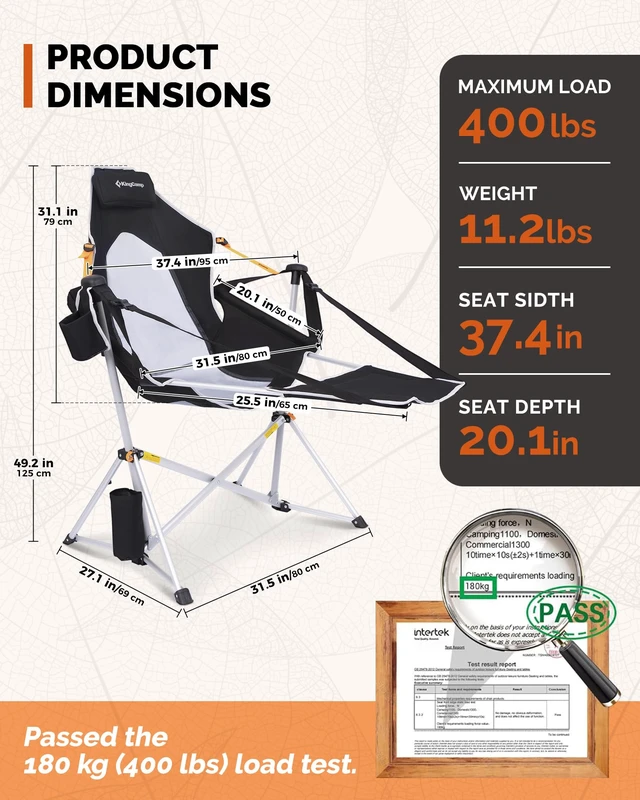 Alt view image 2 of 7 - Hammock Camping Chair with Footrest & Breathable Mesh Back 400 lbs | Oversized Swinging Camping Chair for Adults, Aluminum Heavy Duty Foldable Rocker, Portable for Beach, Outdoor, RV & Backyard