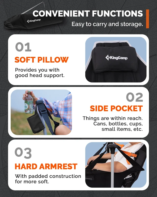 Alt view image 6 of 7 - Hammock Camping Chair with Footrest & Breathable Mesh Back 400 lbs | Oversized Swinging Camping Chair for Adults, Aluminum Heavy Duty Foldable Rocker, Portable for Beach, Outdoor, RV & Backyard