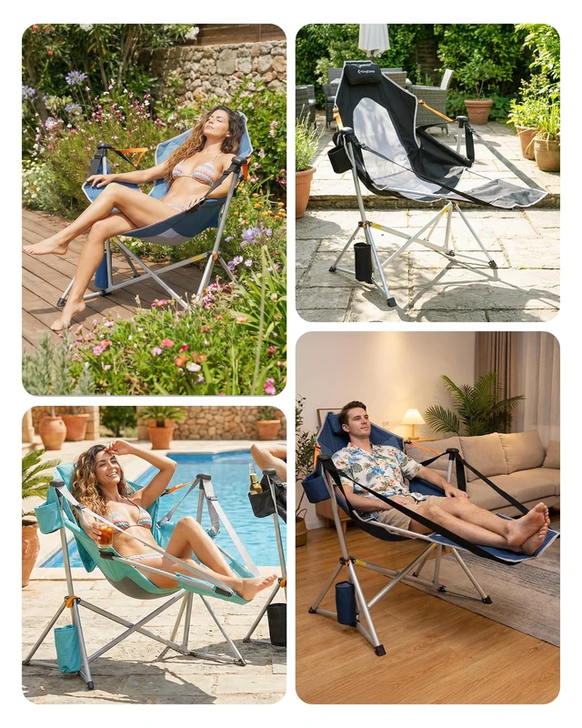 Alt view image 7 of 7 - Hammock Camping Chair with Footrest & Breathable Mesh Back 400 lbs | Oversized Swinging Camping Chair for Adults, Aluminum Heavy Duty Foldable Rocker, Portable for Beach, Outdoor, RV & Backyard