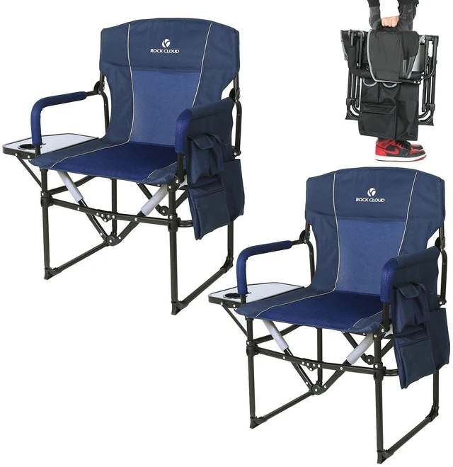 Main image of 2 Pack Folding Camping Chair with Storage Pocket and Side Table Compact Portable Camp Chairs Outdoor for Camp Lawn Hiking Fishing Sports