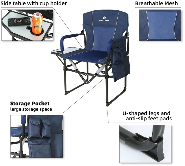 Alt view image 3 of 7 - 2 Pack Folding Camping Chair with Storage Pocket and Side Table Compact Portable Camp Chairs Outdoor for Camp Lawn Hiking Fishing Sports