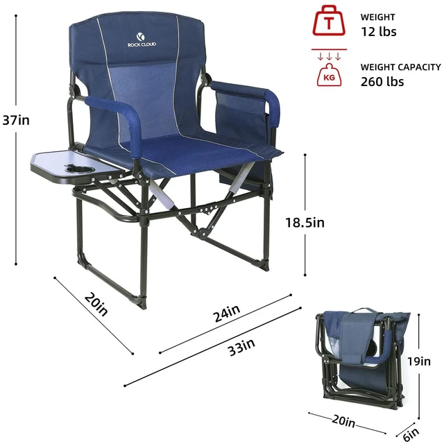 Alt view image 2 of 7 - 2 Pack Folding Camping Chair with Storage Pocket and Side Table Compact Portable Camp Chairs Outdoor for Camp Lawn Hiking Fishing Sports