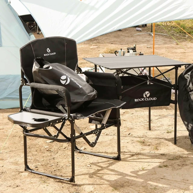 Alt view image 7 of 7 - 2 Pack Folding Camping Chair with Storage Pocket and Side Table Compact Portable Camp Chairs Outdoor for Camp Lawn Hiking Fishing Sports