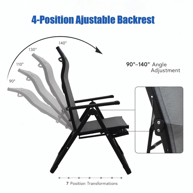 Alt view image 4 of 7 - Sports Zero Gravity Chair Recliner Lounge Chair with Foot Rest Gray | Ergo+ Heavy Duty Steel Folding Patio Chair w/ Headrest Adjustable Reclining Systerm for Camping, Lawn, Outdoor & Indoor