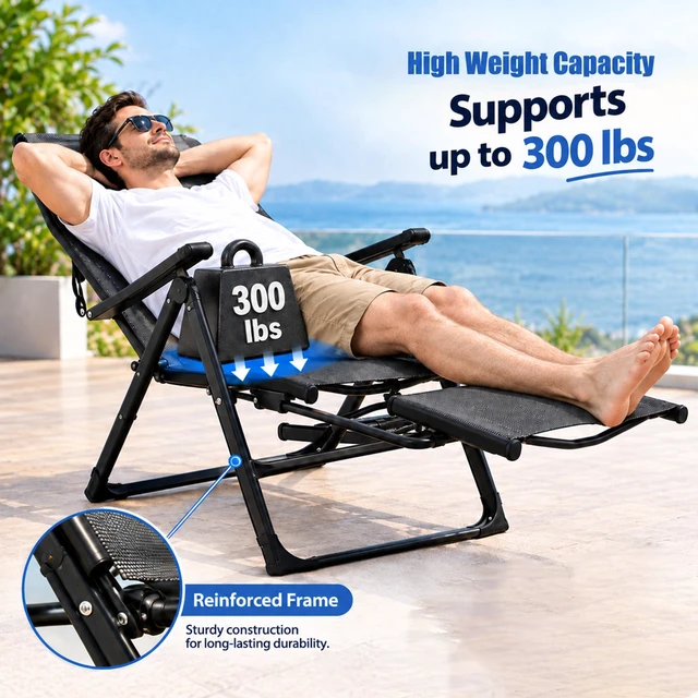 Alt view image 6 of 7 - Sports Zero Gravity Chair Recliner Lounge Chair with Foot Rest Gray | Ergo+ Heavy Duty Steel Folding Patio Chair w/ Headrest Adjustable Reclining Systerm for Camping, Lawn, Outdoor & Indoor