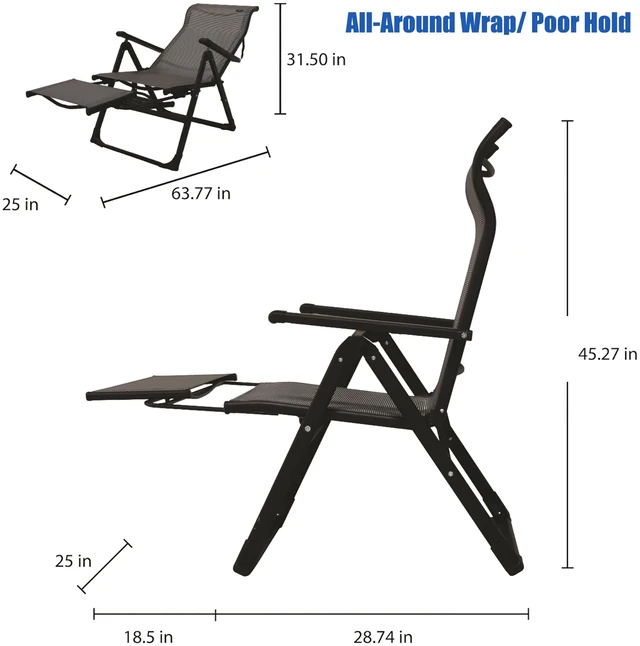 Alt view image 3 of 7 - Sports Zero Gravity Chair Recliner Lounge Chair with Foot Rest Gray | Ergo+ Heavy Duty Steel Folding Patio Chair w/ Headrest Adjustable Reclining Systerm for Camping, Lawn, Outdoor & Indoor