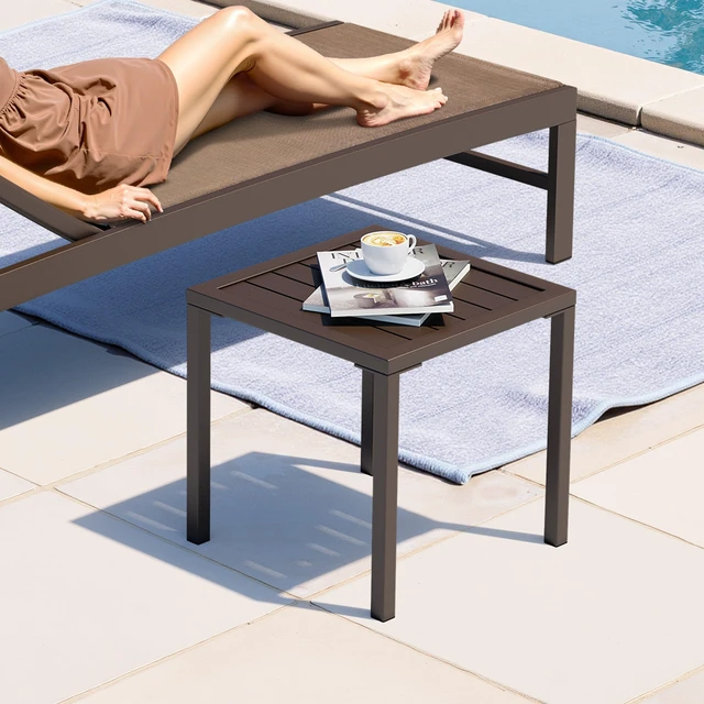 Alt view image 2 of 7 - Aluminum Outdoor Side Table, Pool Lounge Chair Side Table, Weather Resistant Small Square Coffee End Table for Patio, Yard, Garden, Porch, Deck, Indoor, Outdoor