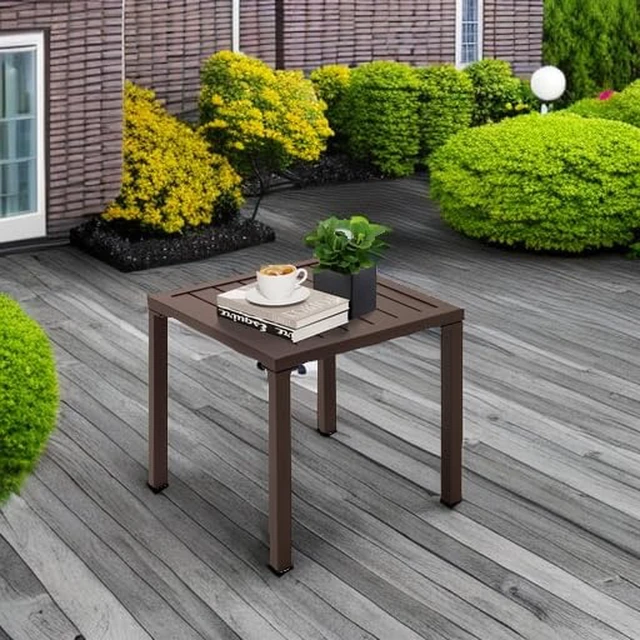 Alt view image 5 of 7 - Aluminum Outdoor Side Table, Pool Lounge Chair Side Table, Weather Resistant Small Square Coffee End Table for Patio, Yard, Garden, Porch, Deck, Indoor, Outdoor