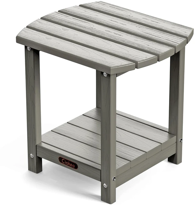 Main image of Adirondack Outdoor Side Table, 2-Tier Sturdy Patio End Table Weather Resistant, Morden Side Table for Patio, Pool, Porch, Grey
