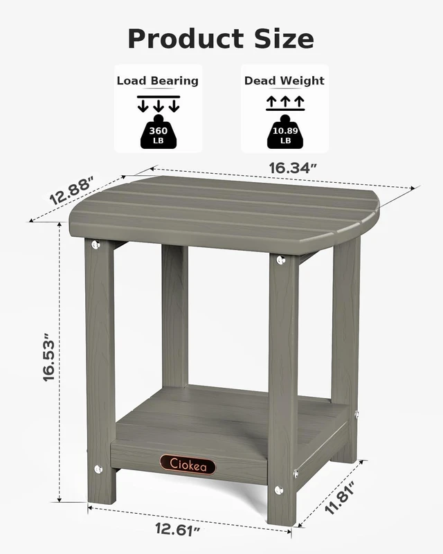 Alt view image 3 of 5 - Adirondack Outdoor Side Table, 2-Tier Sturdy Patio End Table Weather Resistant, Morden Side Table for Patio, Pool, Porch, Grey