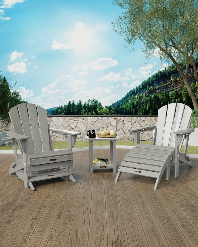 Alt view image 2 of 5 - Adirondack Outdoor Side Table, 2-Tier Sturdy Patio End Table Weather Resistant, Morden Side Table for Patio, Pool, Porch, Grey