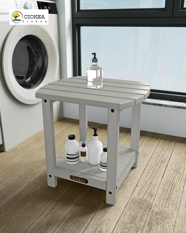 Alt view image 5 of 5 - Adirondack Outdoor Side Table, 2-Tier Sturdy Patio End Table Weather Resistant, Morden Side Table for Patio, Pool, Porch, Grey