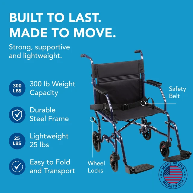 Alt view image 3 of 7 - Transport Wheelchair With 19 inch Seat, Folding Transport Chair with Foot Rests, Foldable Lightweight Wheelchair Foldable for Storage and Travel