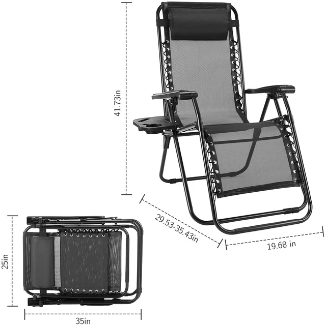 Alt view image 2 of 7 - Zero Gravity Chairs Set of 2, Outdoor Folding Patio Lounge Chair with Cup Holder Tray, Portable Beach Camping Recliner for Poolside, Garden, Backyard, Lawn, Solid Black