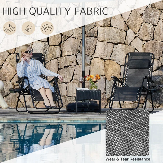 Alt view image 4 of 7 - Zero Gravity Chairs Set of 2, Outdoor Folding Patio Lounge Chair with Cup Holder Tray, Portable Beach Camping Recliner for Poolside, Garden, Backyard, Lawn, Solid Black