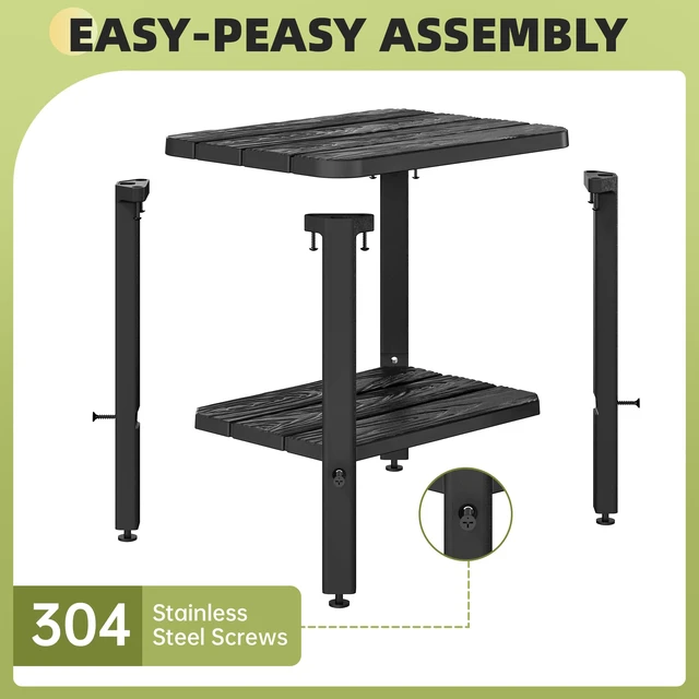 Alt view image 4 of 7 - Adirondack Square Outdoor Side Table, 2-Tier Storage Weather Resistant HDPE Resin End Table, Small Side Table for Patio, Garden, Balcony, Deck, Porch, Backyard, Poolside (Jet Black, 2 PCS)