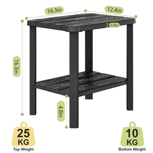 Alt view image 5 of 7 - Adirondack Square Outdoor Side Table, 2-Tier Storage Weather Resistant HDPE Resin End Table, Small Side Table for Patio, Garden, Balcony, Deck, Porch, Backyard, Poolside (Jet Black, 2 PCS)