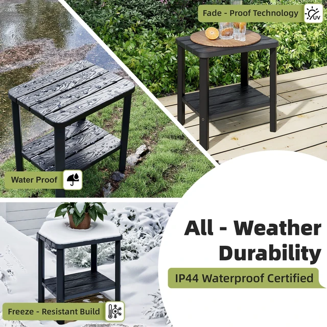 Alt view image 3 of 7 - Adirondack Square Outdoor Side Table, 2-Tier Storage Weather Resistant HDPE Resin End Table, Small Side Table for Patio, Garden, Balcony, Deck, Porch, Backyard, Poolside (Jet Black, 2 PCS)