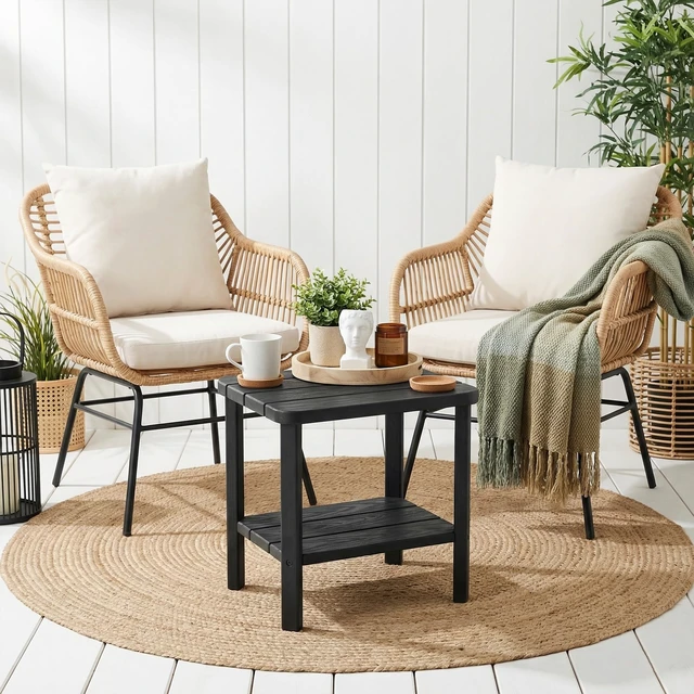 Alt view image 7 of 7 - Adirondack Square Outdoor Side Table, 2-Tier Storage Weather Resistant HDPE Resin End Table, Small Side Table for Patio, Garden, Balcony, Deck, Porch, Backyard, Poolside (Jet Black, 2 PCS)