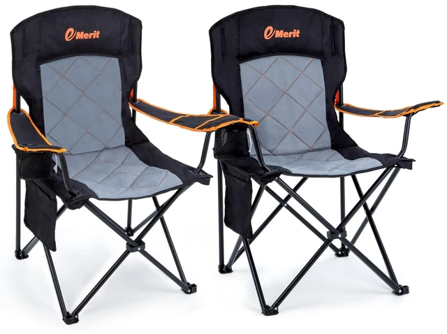 Main image of 2-Pack Folding Camping Chair, Diamond-Quilted & Adjustable Armrest | 350lbs capacity, Higher backrest & higher seat for easy sit/stand, Cup holder, Carry bag, for Camping,Lawn, Beach
