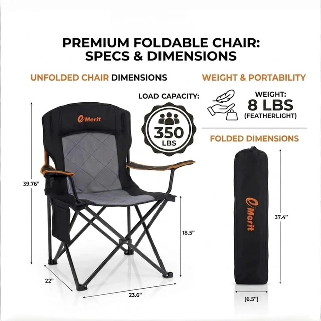 Alt view image 3 of 7 - 2-Pack Folding Camping Chair, Diamond-Quilted & Adjustable Armrest | 350lbs capacity, Higher backrest & higher seat for easy sit/stand, Cup holder, Carry bag, for Camping,Lawn, Beach