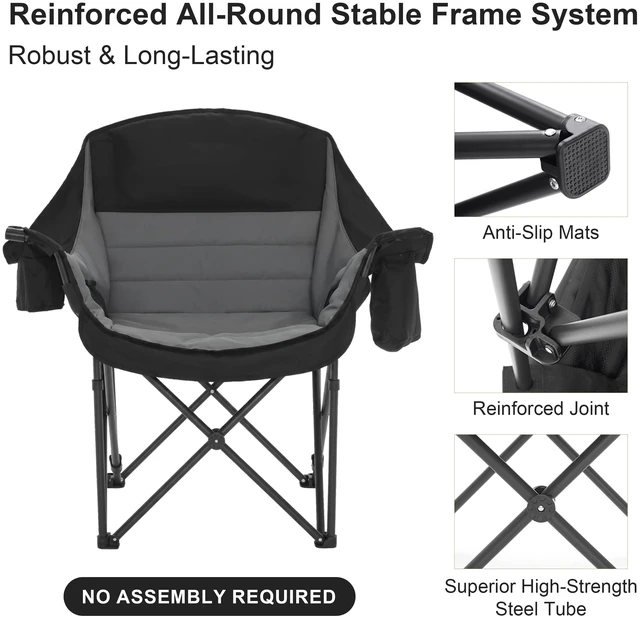 Alt view image 3 of 7 - Heavy Duty Padded Camping Chair for Adults, Oversized Outdoor Camping Chair | Capacity 450lbsLawn Chair with Cup Holder Cooler Pocket for Beach Outdoor Sports Fishing Garden