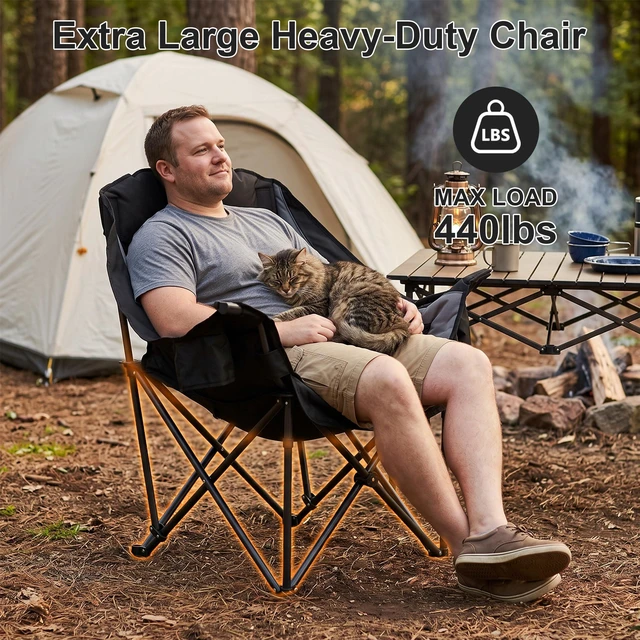 Alt view image 2 of 7 - Heavy Duty Padded Camping Chair for Adults, Oversized Outdoor Camping Chair | Capacity 450lbsLawn Chair with Cup Holder Cooler Pocket for Beach Outdoor Sports Fishing Garden
