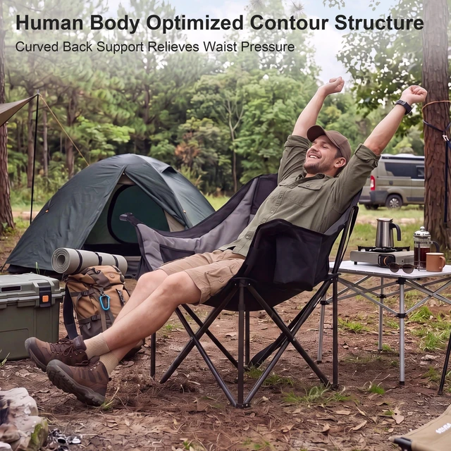 Alt view image 7 of 7 - Heavy Duty Padded Camping Chair for Adults, Oversized Outdoor Camping Chair | Capacity 450lbsLawn Chair with Cup Holder Cooler Pocket for Beach Outdoor Sports Fishing Garden
